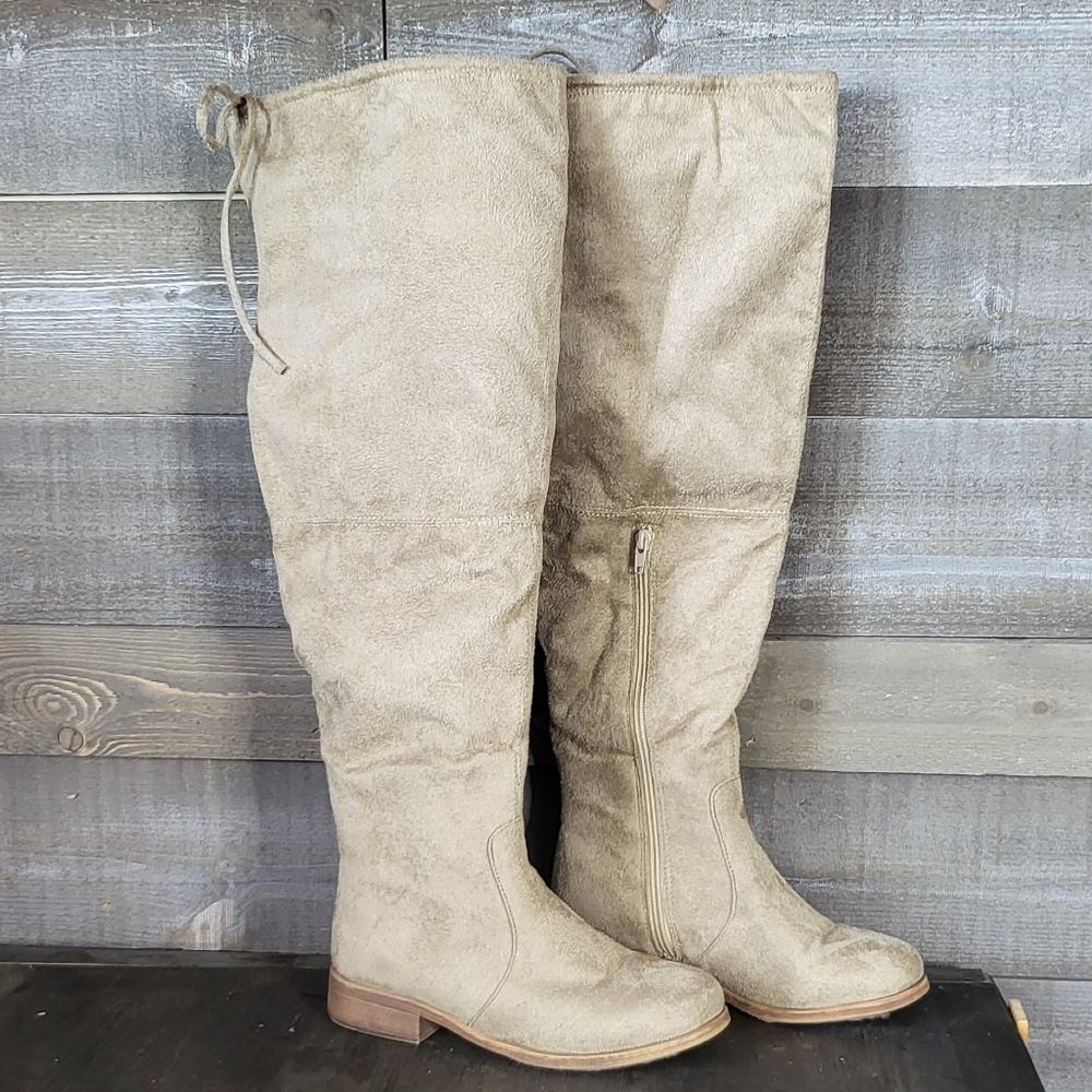 Journee Collection Mount Tie Zip Up Over-The-Knee Flat Medium Calf Boots